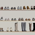 Various Styles Of Shoes Arranged Neatly On Multiple Wooden Shelves