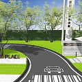 Modern Building Exterior of ARKING PLAZA with Company Entrance Green Trees Road and Signage