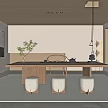 Quiet Style Tea Room Tea Table and Chair Combination Low Stool Tea Set 3d model