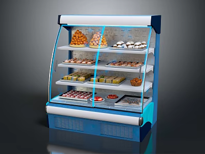 Refrigerated Display Showcase Shelf with Multiple Shelves for Fruits Pastries Desserts in Retail Store 3d model