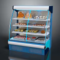 Refrigerated Display Showcase Shelf with Multiple Shelves for Fruits Pastries Desserts in Retail Store