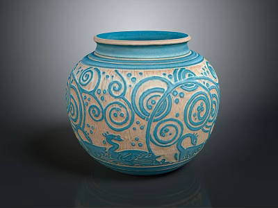 Blue and White Ceramic Vase With Spiral Patterns And Decorative Artistic Design 3d model