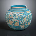 Blue and White Ceramic Vase With Spiral Patterns And Decorative Artistic Design