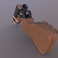 Detailed Vintage Weapon With Wooden Handle Ammunition Belt And Metal Barrel