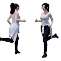 Woman In Tank Top Black Pants Running And Gesturing With Long Black Hair