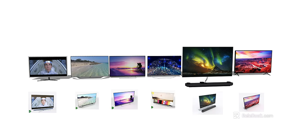 Multiple Modern TVs Showcasing Various Scenic Screen Displays And Designs 3d model 