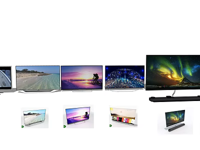 Multiple Modern TVs Showcasing Various Scenic Screen Displays And Designs 3d model