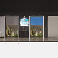 Modern Reception Space Featuring Display Screen Blue Roller Shutters And Cacti Plants