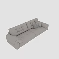Light Beige Leather Two-Seater Sofa with Plaid Cushion Modern Minimalist Design