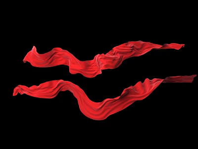 Red Fabric Sculpture With Flowing Forms Against Black Background Artistic Design 3d model