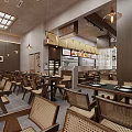 Traditional Chinese Restaurant Interior With Wooden Tables Rattan Chairs Hanging Lanterns And Menu