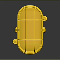 Golden Metal Frame Lighting Fixture With Protective Cage And Glass Shade