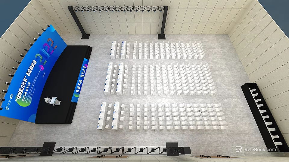 Indoor Event Venue With Stage Arranged Seats And Large Screen 3d model 
