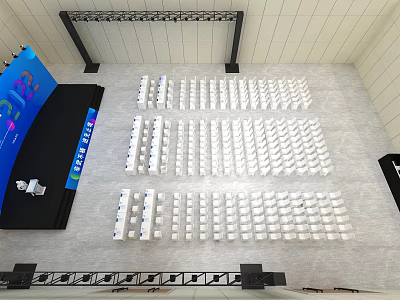 Indoor Event Venue With Stage Arranged Seats And Large Screen 3d model