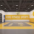 Modern Sports Fitness Gym Interior With Apparel Display Basketball Elements And Seating Area