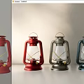 Vintage Three Colored Candle Lanterns with Metal Frame Glass Shade for Home Decor