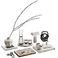 Modern Decorative Ornament Set with Vase Hourglass Cups Table Lamp and Sculpture on Trays