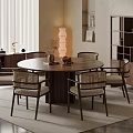 Modern Wooden Round Dining Table Set With Matching Chairs Cabinet And Floor Lamp On Rug
