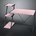 Modern Desk And Multi Tiered Shelf With Pink Tabletop And Black Frame Design