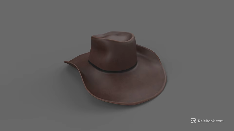 Brown Leather Cowboy Hat With Wide Brim And Black Band Design 3d model 
