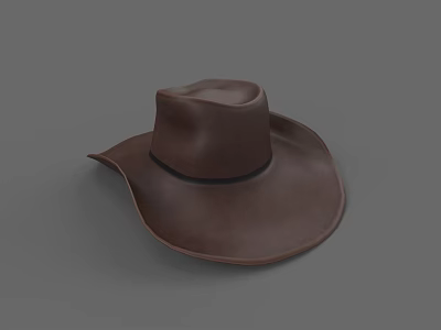 Brown Leather Cowboy Hat With Wide Brim And Black Band Design 3d model