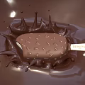 Delicious Chocolate Covered Ice Cream Bar With Nut Toppings And Splashing Chocolate Sauce