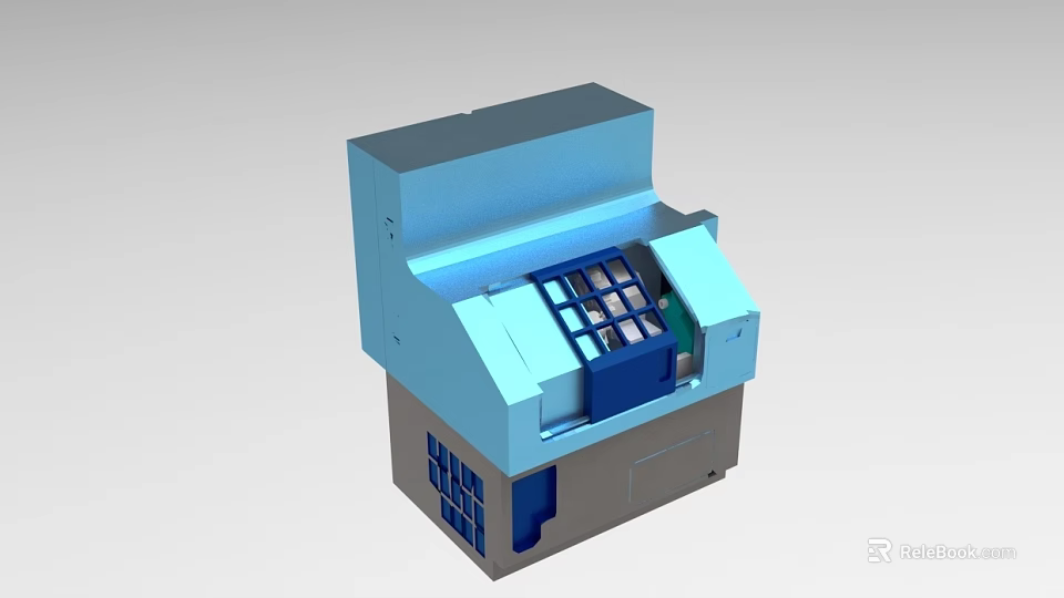 Blue And Gray Industrial Equipment Featuring Control Panel And Enclosed Structure 3d model 
