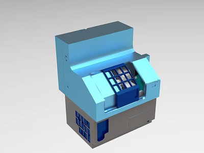 Blue And Gray Industrial Equipment Featuring Control Panel And Enclosed Structure 3d model