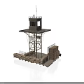 Modern Watchtower Structure With Platform Staircase Sandbag Wall And Wooden Crates