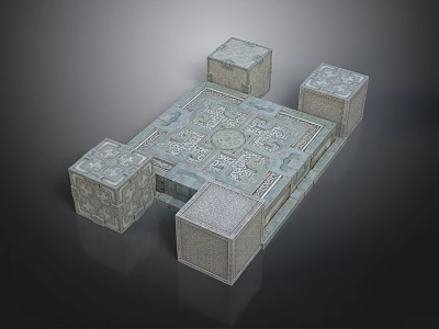 Traditional Stone Architecture With Intricate Carved Patterns And Four Cube Towers 3d model