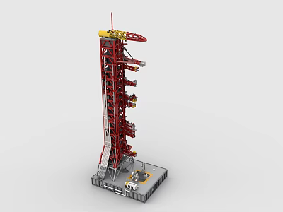 Building Blocks Red Launch Tower Model With Gray Base And Detailed Structure 3d model