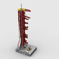 Building Blocks Red Launch Tower Model With Gray Base And Detailed Structure