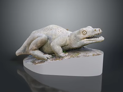 White Stone Dinosaur Sculpture Lying On Mossy White Base With Details 3d model