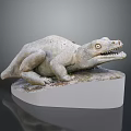 White Stone Dinosaur Sculpture Lying On Mossy White Base With Details