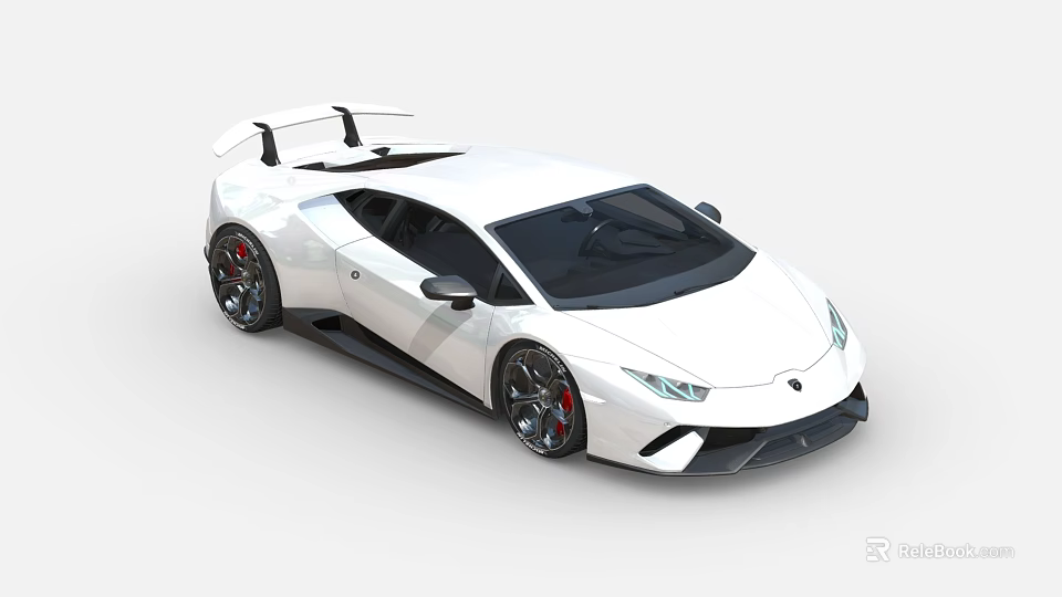 White Sports Car with Large Rear Spoiler Black Alloy Wheels and Streamlined Body 3d model 