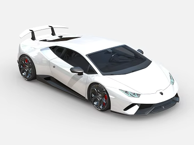 White Sports Car with Large Rear Spoiler Black Alloy Wheels and Streamlined Body 3d model