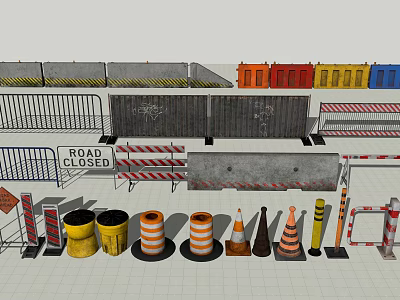 Industrial LOFT barricade traffic barricade warning sign wrought iron fence speed bump cone barrel 3d model