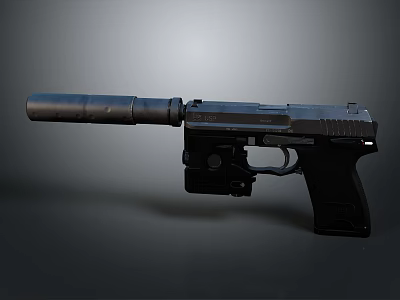 Black Modern Tactical Pistol With Attached Silencer Sleek Grip And Durable Build 3d model