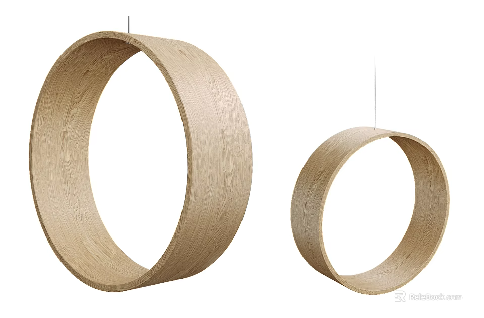 Wooden Circular Hanging Chair Set of Two Large and Small Sizes Design 3d model 