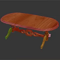 Oval Orange Wooden Dining Table With Carved Legs And Smooth Surface
