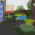 Garden Courtyard Landscape With Arched Gate Paved Patio Green Lawn And Colorful Plants