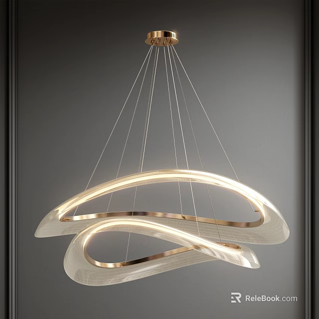 Elegant Modern Chandelier with Curved Streamlined Metal Structure and Illuminated Lighting for Contemporary Interior Design 3d model 