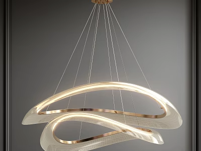 Elegant Modern Chandelier with Curved Streamlined Metal Structure and Illuminated Lighting for Contemporary Interior Design 3d model