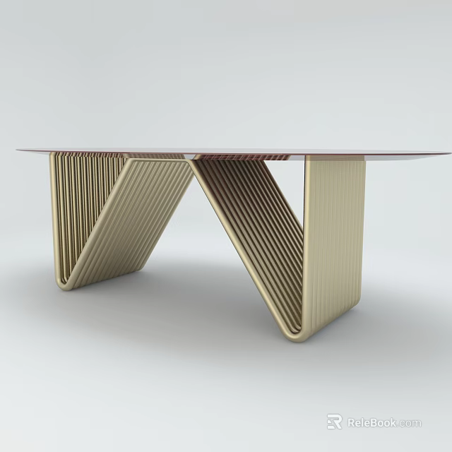 Modern Dining Table With Sleek Metal Frame And Transparent Glass Top Surface 3d model