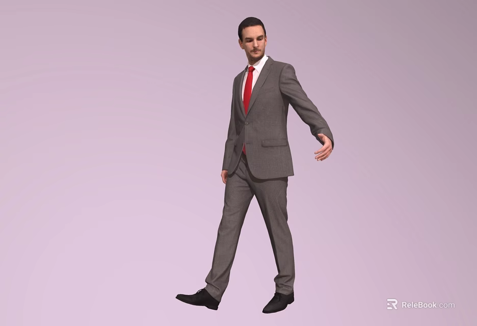 A Man In Gray Suit With Red Tie Standing Against Light Background 3d model 