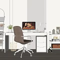 Modern Computer Desk and Chair Computer Desk Bookshelf Computer Room Computer Chair 3d model
