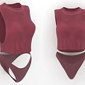 Burgundy Sleeveless Crop Top And High Waist Briefs Fitted Fashionable Women's Clothing Set