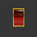 Red And Yellow Decorative Sleigh With Brown Curved Wheels And Red Seat