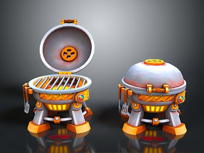 Sci Fi Style Grills With Open Lid And Closed Top Orange Gray Accents 3d model
