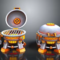 Sci Fi Style Grills With Open Lid And Closed Top Orange Gray Accents